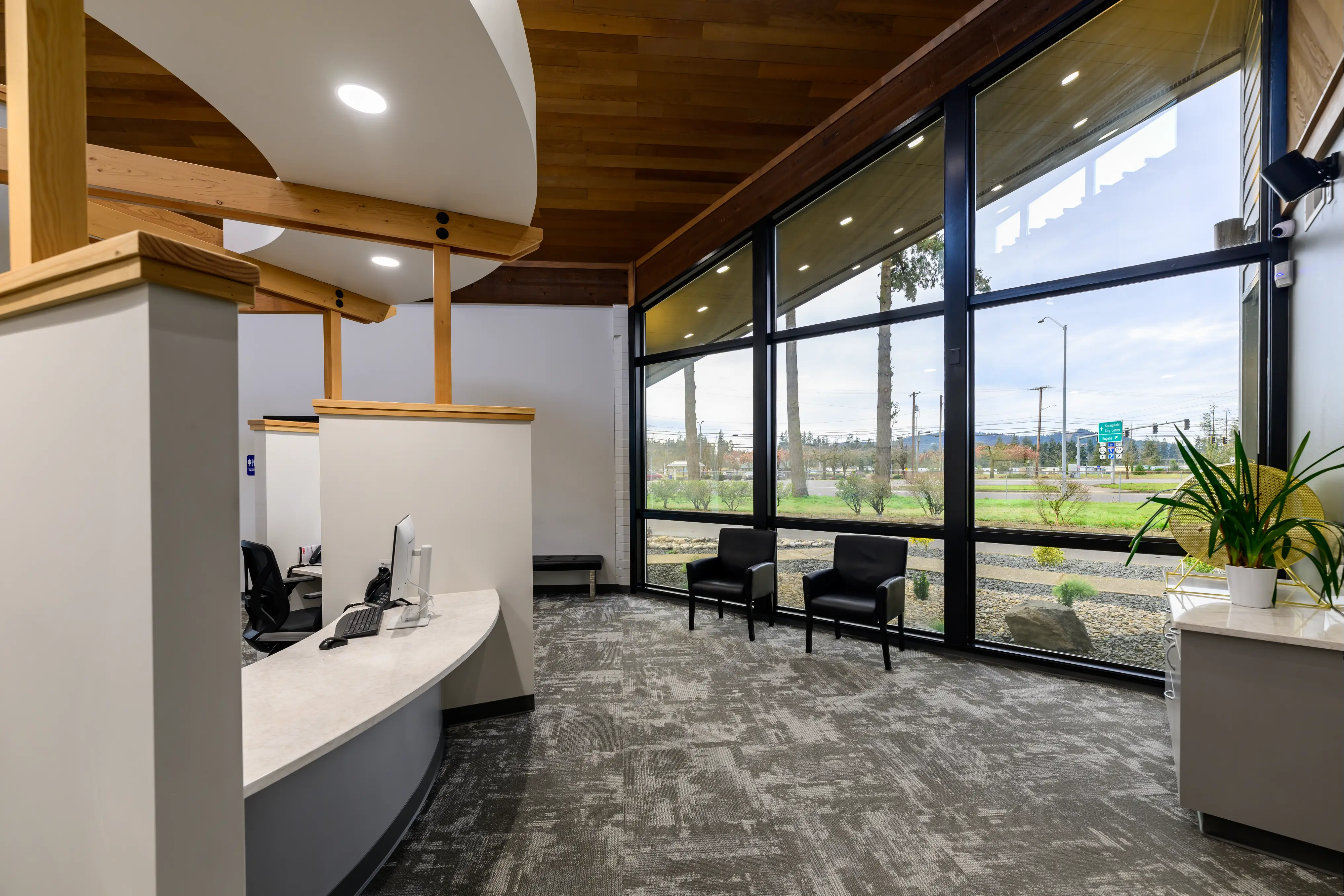 Photo of our clinic lobby with a view outside.